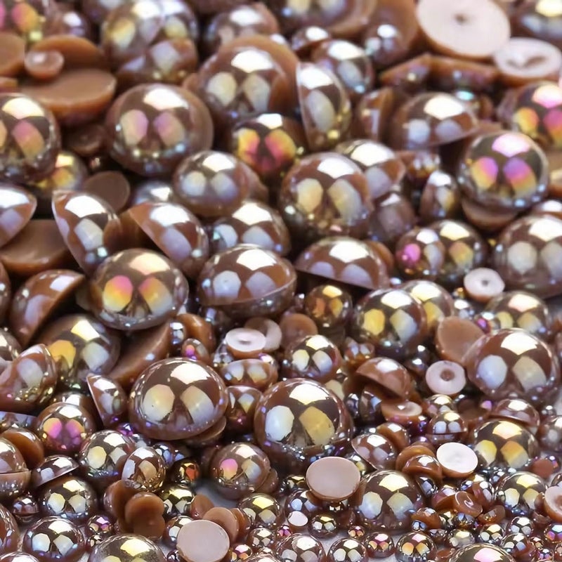 VADQZA 1000PCS Mixed Sizes 3/4/5/6/8/10mm Flatback Half Round Pearls Gems for Crafting, AB Color Pearl Beads Stones for Crafts Jewelry Clothes Shoes Dress Nail Art Making Embellishments (Coffee AB) - Image 1